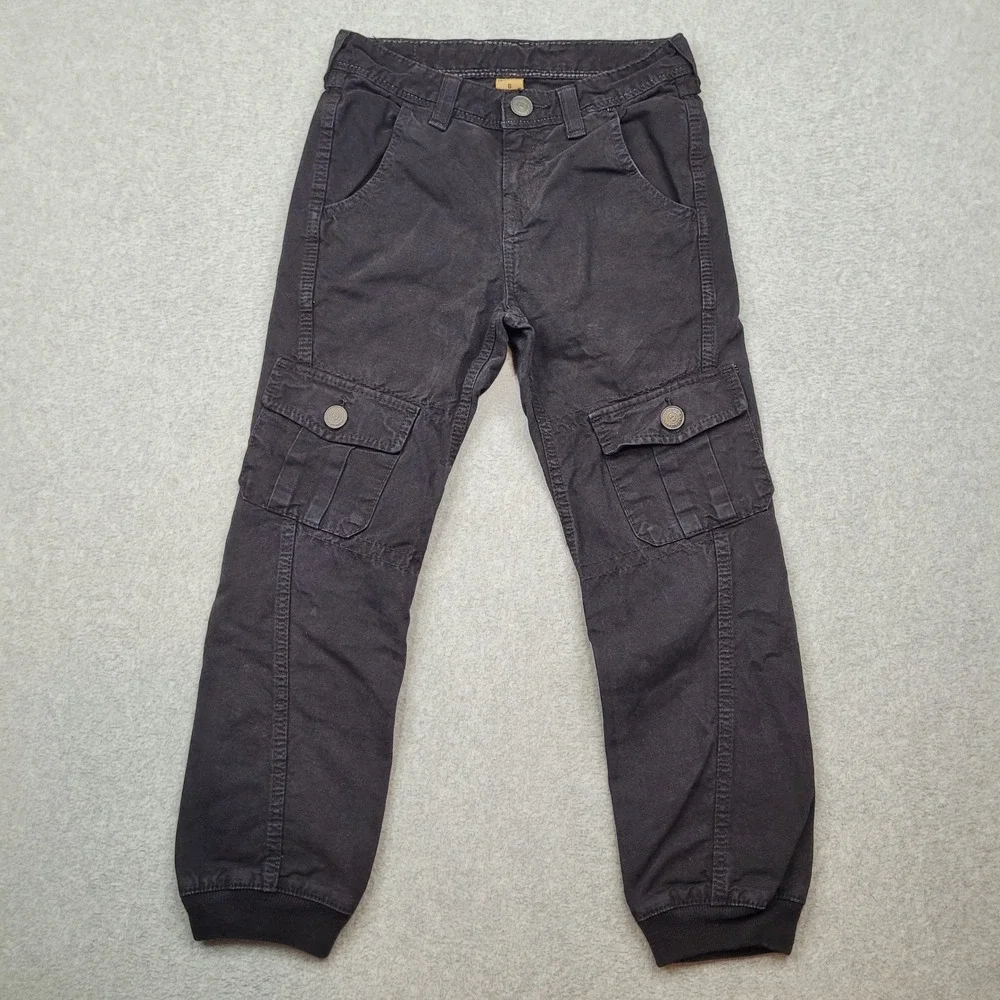 True Religion Cargo Runner Boys Size 8 Black Cotton Jogger Pants 716WB09‎